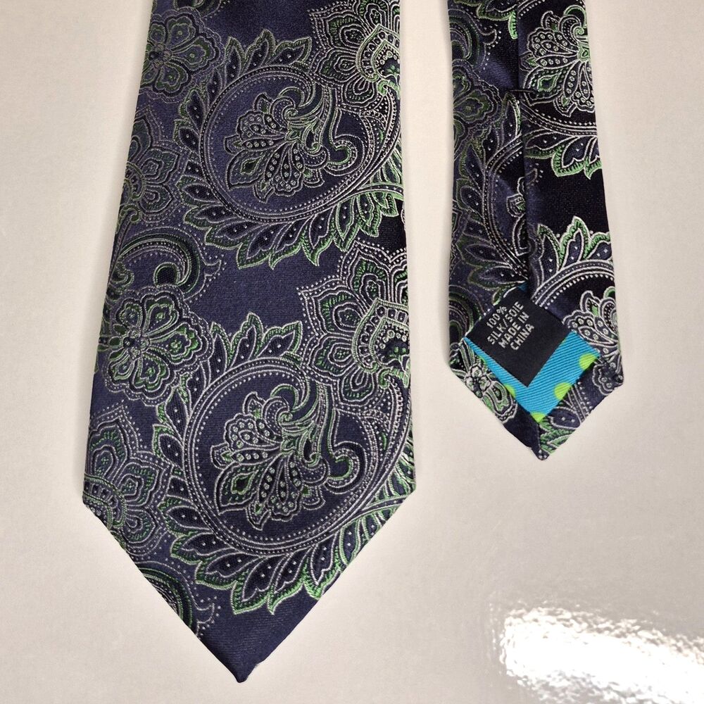 Ted Baker Silk Tie Mens 3" wide Navy Green Paisley Floral Classic Dress Wedding